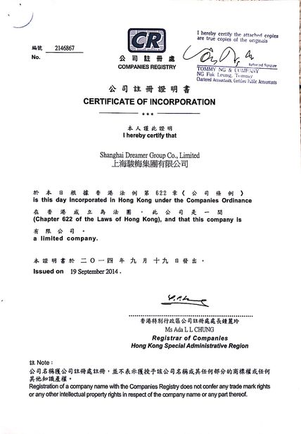 China Shanghai Dreamer Group Co., LTD certificaten